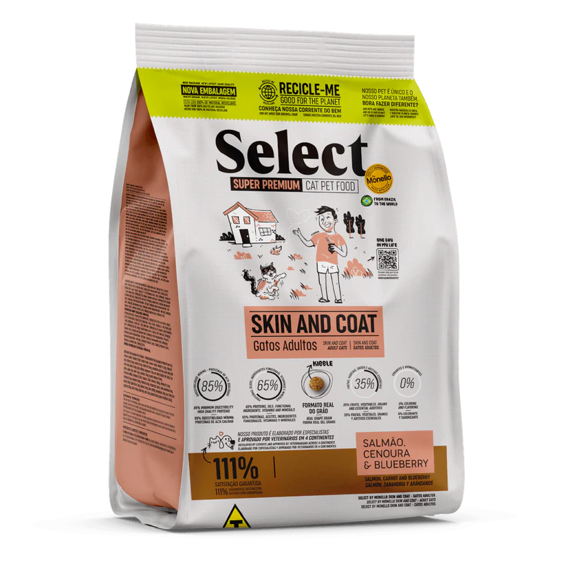 Alimento Select by Monello para Gato adulto Piel y Pelaje sabor Salmón, zanahoria y arándanos 1,5 Kg