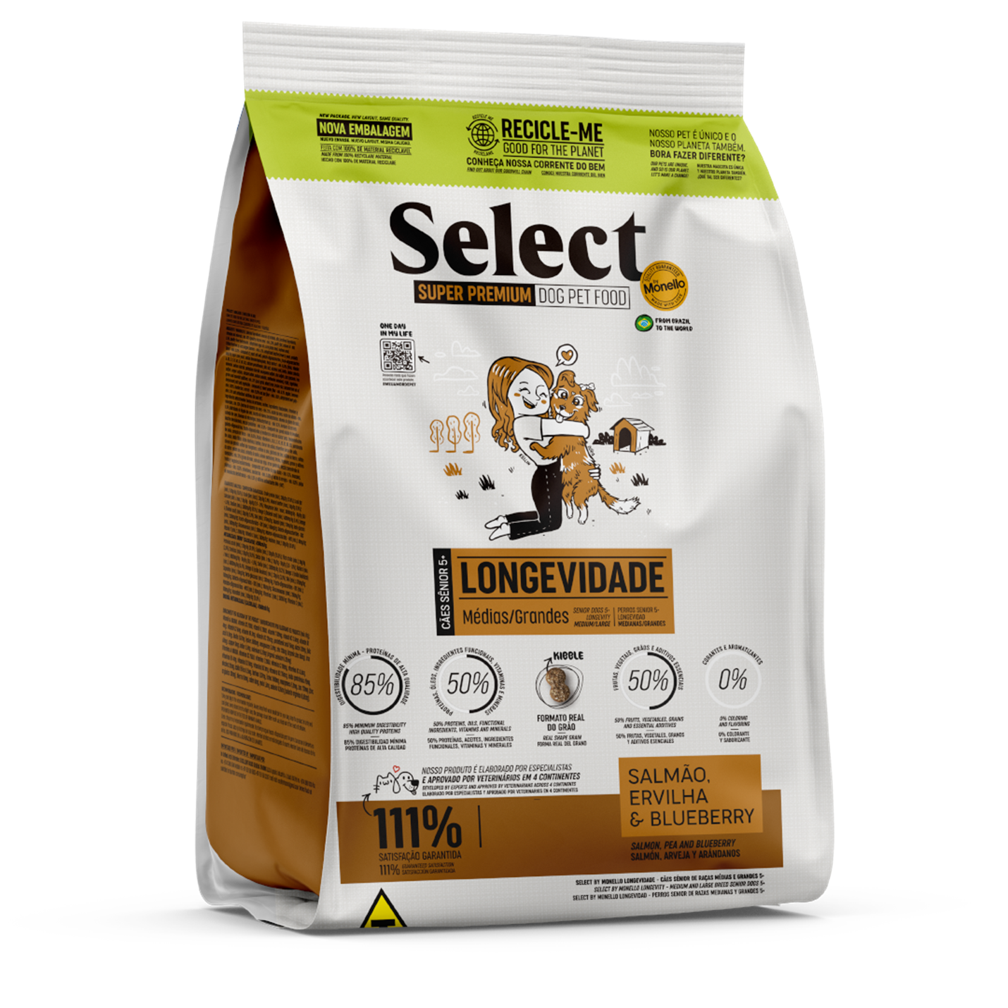Alimento Select by Monello para Perro Senior Razas medianas y grandes sabor Salmón, arveja y arándanos 2 Kg