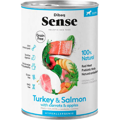 Alimento Húmedo Dibaq Sense para perro Cachorro sabor Pavo y Salmón 380 gr