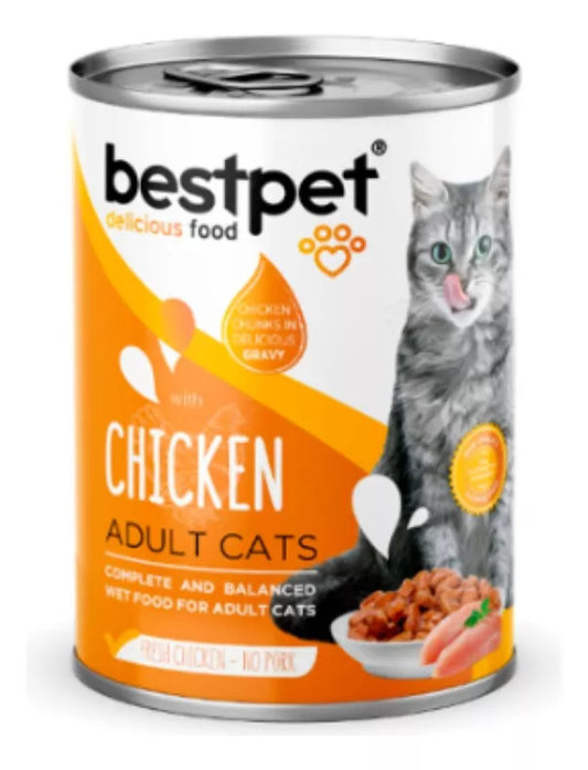 Alimento Húmedo Premium Bestpet para Gato sabor trozos jugosos de pollo x400 g