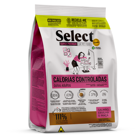 Alimento Select by Monello para Gatos Adultos Calorías Controladas sabor Salmón, arveja y manzana 1,5 Kg