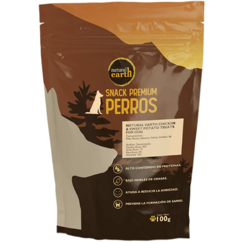 Snack deshidratado Natural Earth de Perro "chicken sticks" sabor Pollo y papa dulce 100 g