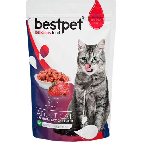 Sachet de alimento húmedo premium Bestpet para gatos sabor carne 85 g