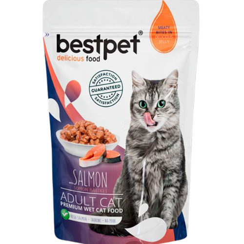 Sachet de alimento húmedo premium Bestpet para gatos sabor salmón 85 g