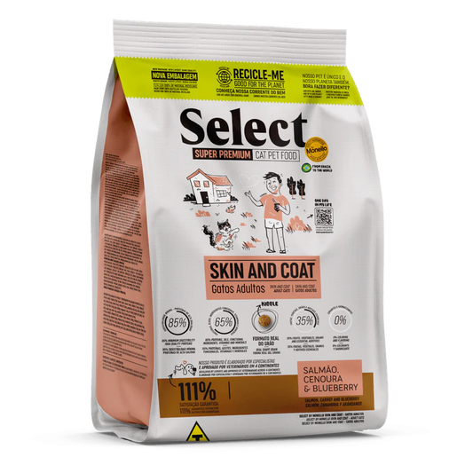 Alimento Select by Monello para Gato adulto Piel y Pelaje sabor Salmón, zanahoria y arándanos 1,5 Kg