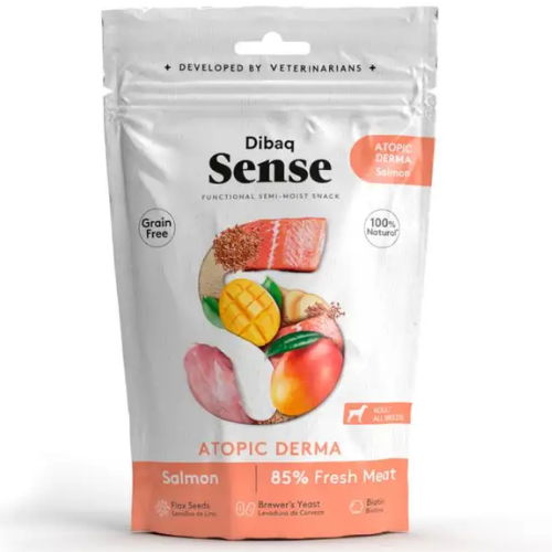 Snack semi húmedo Dibaq Sense funcional "Atopic Derma" para perros sabor Salmón 100 g