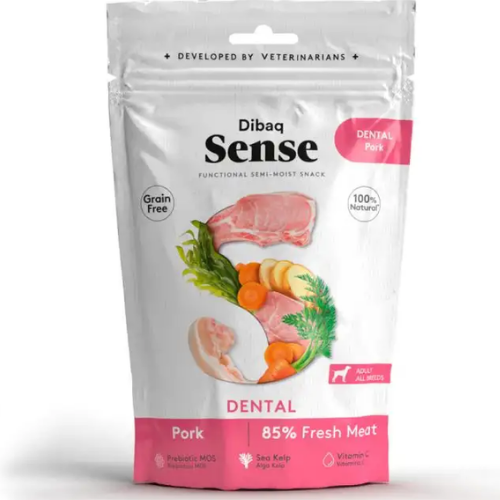 Snack semi húmedo Dibaq Sense funcional "Dental" para perros sabor Cerdo 100 g