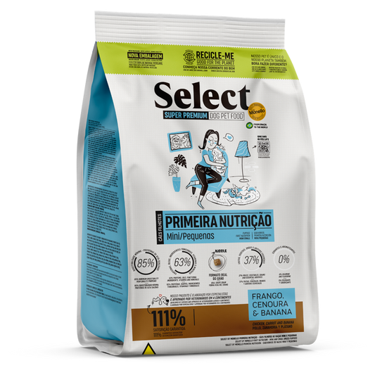 Alimento Select by Monello para Perros Cachorros Razas Mini y Pequeñas sabor Pollo, zanahoria y plátano 2Kg