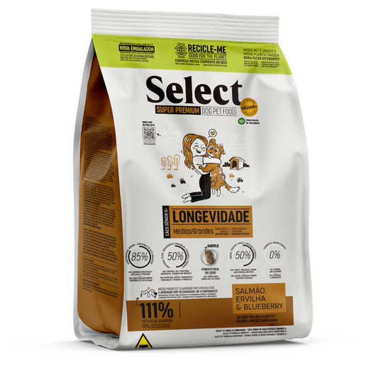 Alimento Select by Monello para Perro Senior Razas medianas y grandes sabor Salmón, arveja y arándanos 2 Kg